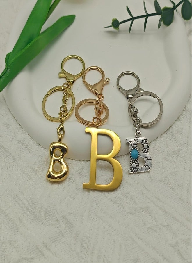 Bandfol Gold Letter Keychain for Women 3PCS Bag Charms Purse Charms For Handbags Metal Alphabet Initial Letter Keychain (GOLD-B) - Image 5